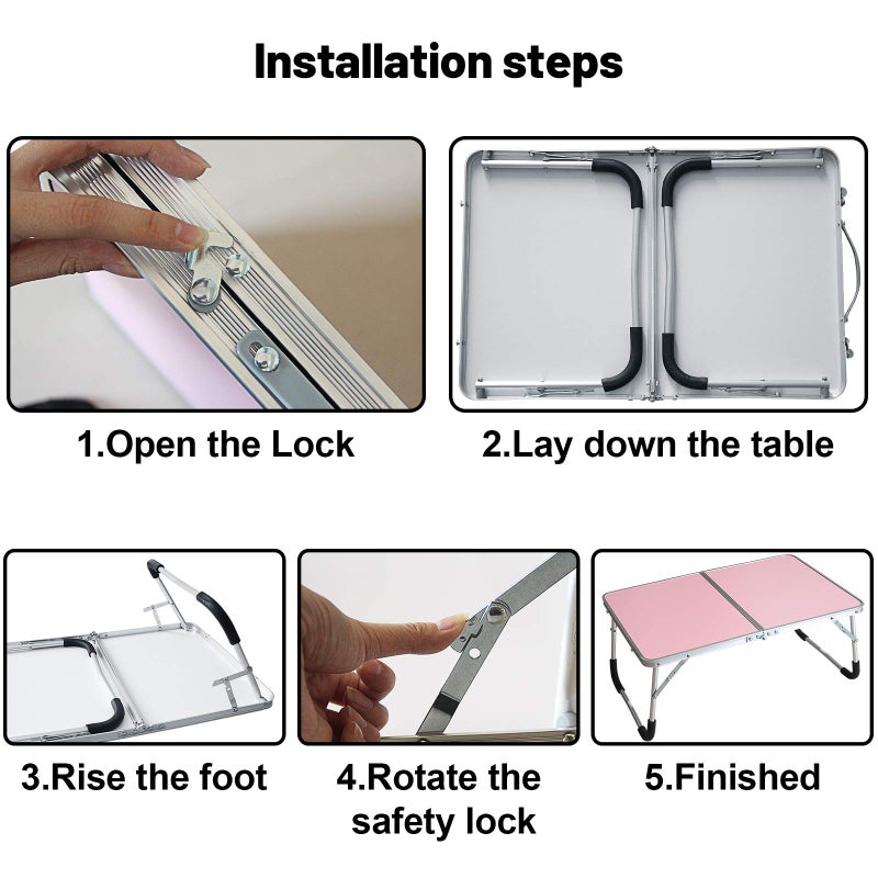 Jucaifu Foldable Laptop Table, Bed Desk, Breakfast Serving Bed Tray, Portable Mini Picnic Table & Ultra Lightweight, Folds in Half with Inner Storage Space (Pink) - Image 5